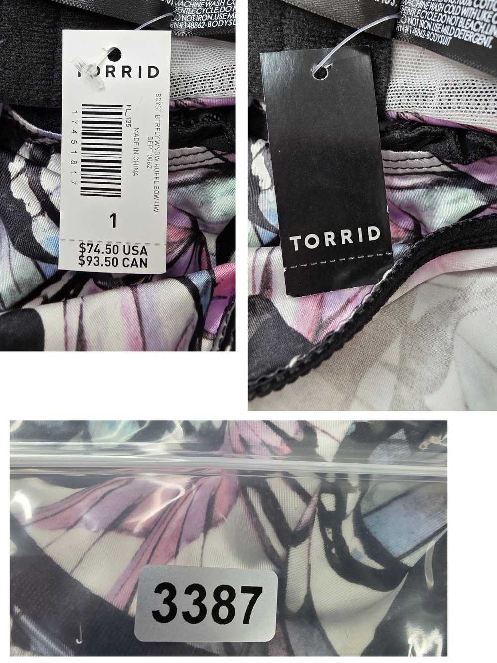 NWT Torrid 1 Satin Ruffle Bodysuit Butterfly Print Pink Black Underwire 3387-c - Picture 15 of 15